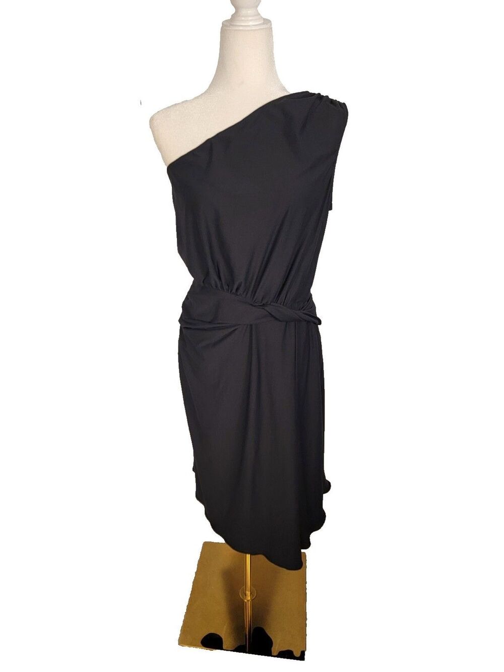 Anna Sui Vintage Rare Black One-Shoulder Draped Jersey Sheath Zip Dress Sz 8